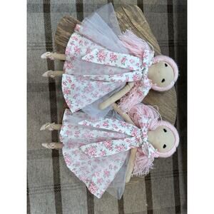 Pottery Barn X Love Shack Fancy Soft Body Doll Set Lot 2 Twins Pink